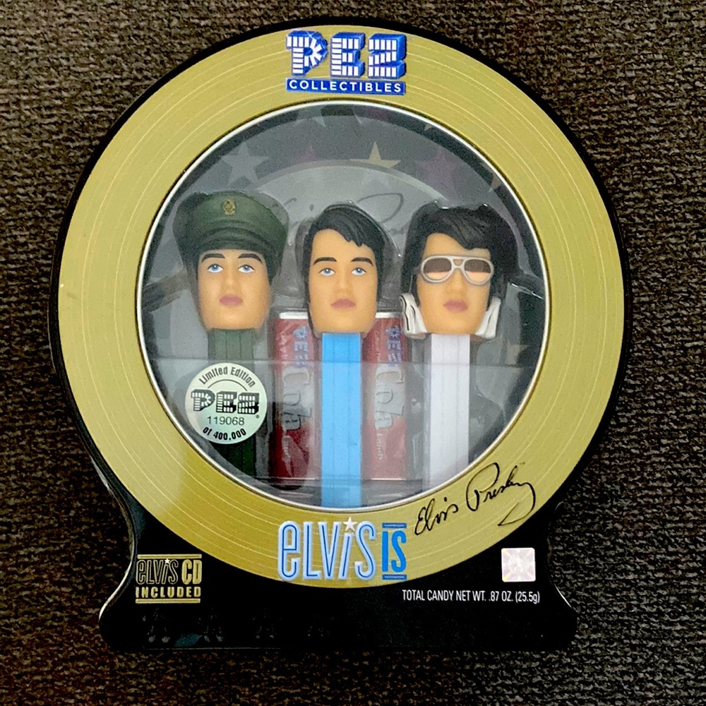 Pez Elvis collectible. Unopened. Includes a CD.